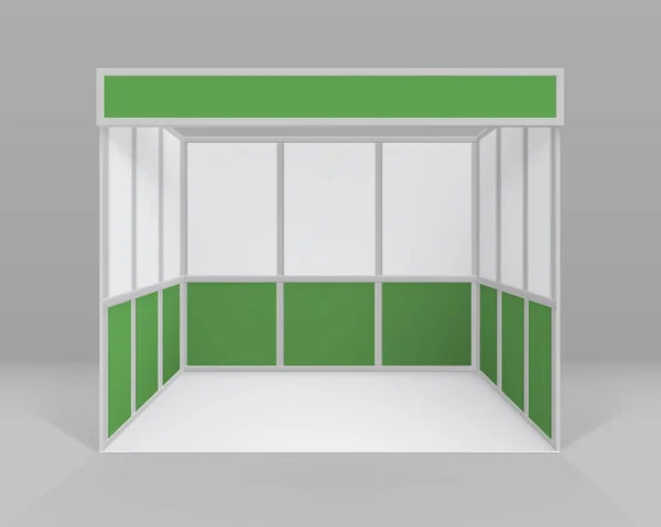 Vektor weiß grün blanko Indoor-Messestand Standart für Präsentation isoliert mit Hintergrund — Stockvektor