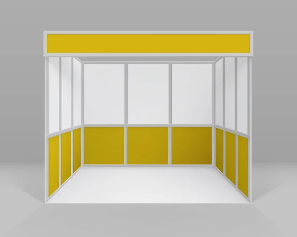 Suporte padrão da cabine da exposição comercial interna do branco amarelo do vetor para a apresentação isolada com fundo —  Vetores de Stock