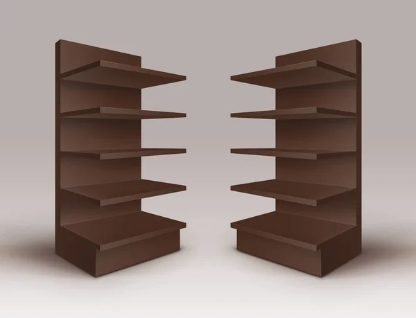 Set of Brown Blank vazio Exposição Trade Stands Shop Racks com prateleiras Storefronts Isolados no fundo — Vetor de Stock