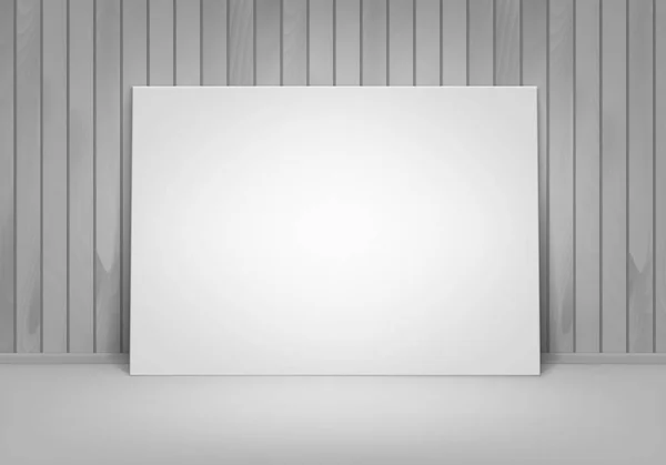 Vector Empty Blank White Mock Up Poster Picture Frame Standing on Floor with Wooden Wall Front View — Stock Vector