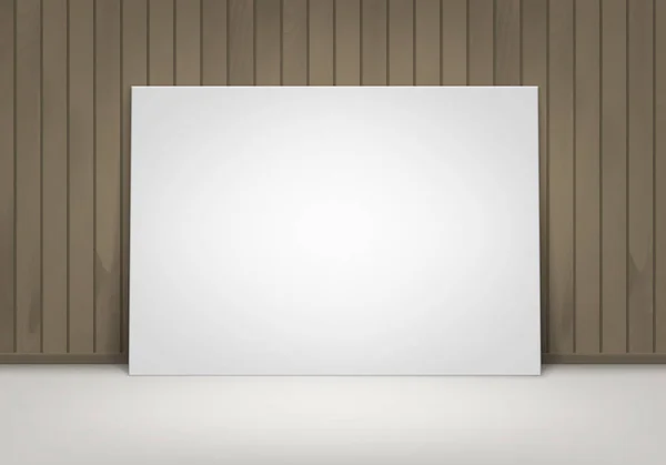 矢量空空白白色模拟了站在地板上棕色木墙前视图上的海报画框 — 图库矢量图片