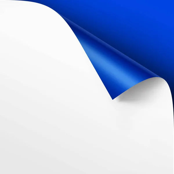 Vektoros Curled sarkában fehér papír-val árnyék ál-up elkülönített közelről, a fényes kék háttér — Stock Vector