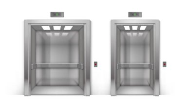 Arka plan üzerine açık krom Metal ofis binası Asansör kümesi