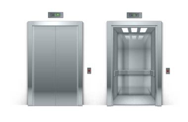 Arka plan üzerinde izole krom Metal ofis binası Asansör kapıları