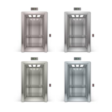 Arka plan üzerine açık krom Metal ofis binası Asansör kümesi