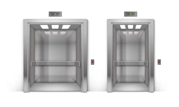 Satz von offenen Chrom-Metall-Bürogebäude Aufzug auf dem Hintergrund — Stockvektor