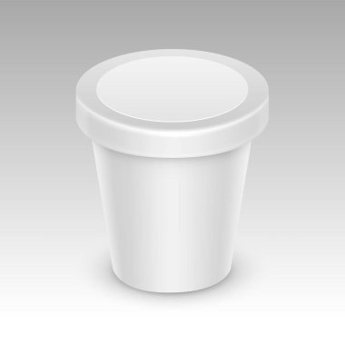 İçin paket tasarım alay kadar yakın göl kenarında beyaz arka plan üzerinde beyaz boş gıda plastik küvet kova konteyner için tatlı, yoğurt, dondurma, ekşi krema etiketi ile vektör