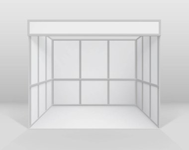 Beyaz boş kapalı Ticaret Fuarı Booth standart Stand için sunu izole arka plan ile vektör