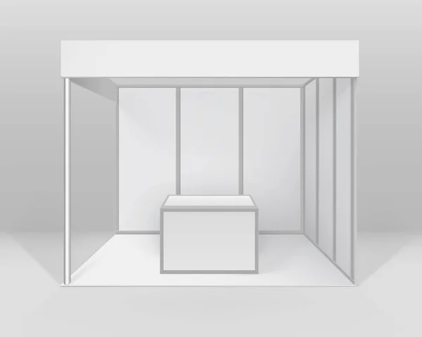 Suporte padrão da cabine da exposição comercial interna do branco do vetor para a apresentação com contador isolado no fundo —  Vetores de Stock