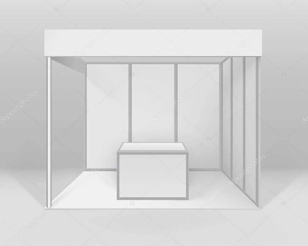 Vector White Blank Indoor Trade exhibition Booth Standard Stand for Presentation with Counter Isolated on Background