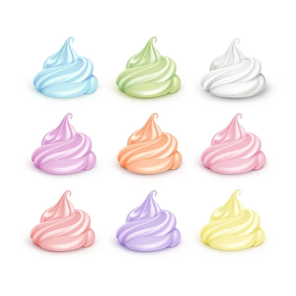 Lot de Crème fouettée Lilas Blanc Clair Bleu Rose Jaune Orange Marron Vert pour Dessert Gâteaux Glace Douce Portée — Image vectorielle