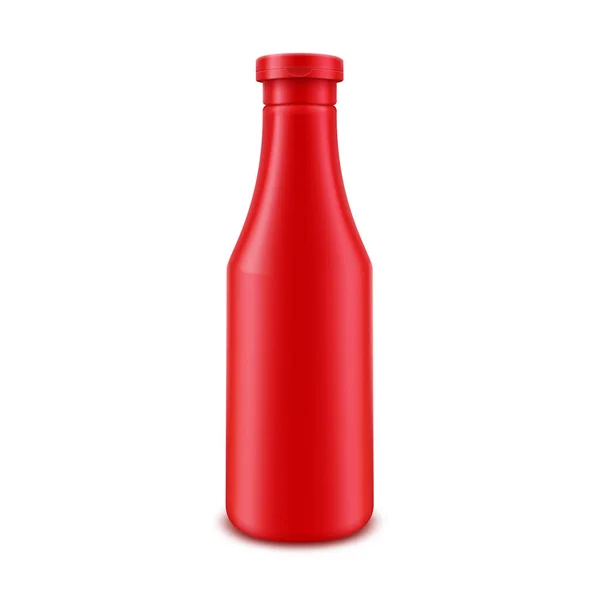 Bottiglia di ketchup di pomodoro rosso in plastica bianca per branding senza etichetta — Vettoriale Stock