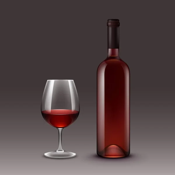 ワインのボトルとグラスの背景に分離のベクトルを設定 — ストックベクタ