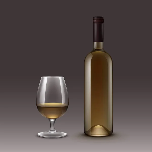 Şarap şişeleri ve arka plan üzerinde izole gözlük vektör kümesi — Stok Vektör