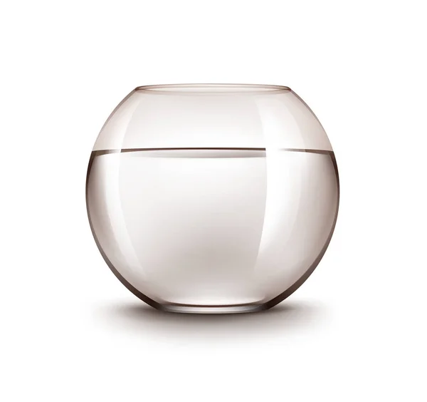 Vetor Realista Marrom Transparente Vidro Brilhante Fishbowl Aquário com Água sem Peixe Isolado em Fundo Branco — Vetor de Stock