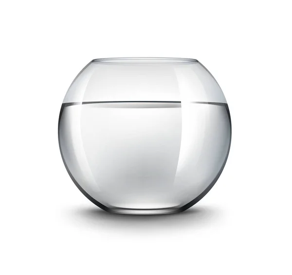 Vector realistiska svart Transparent blank glas Fishbowl akvarium med vatten utan fisk isolerad på vit bakgrund — Stock vektor