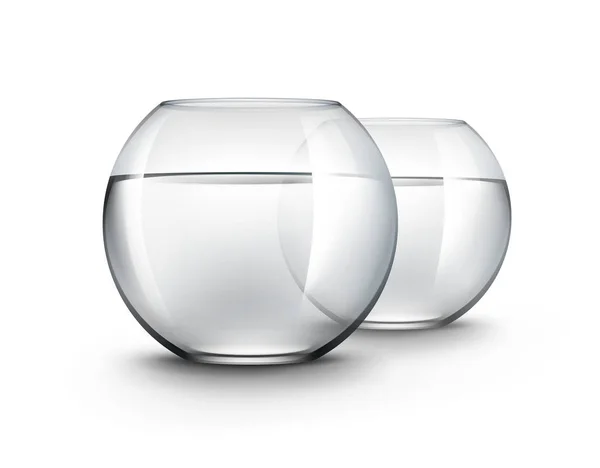 Два векторні реалістичні чорні прозорі блискучі скляні акваріуми з водою без риби ізольовані на білому тлі — стоковий вектор
