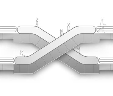 Beyaz arka plan üzerinde reklam yan görünüm Isolated için yer ile vektör yürüyen merdiven