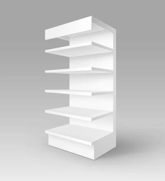 Vector White Blank Exhibition Trade Stand Shop Rack with shelves Storefront Isolated on Background — стоковый вектор