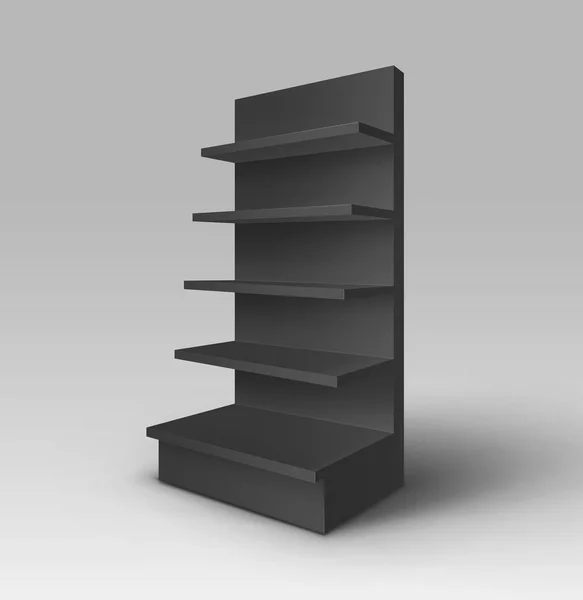 Vector zwarte lege lege tentoonstelling handel Stand Shop Rack met planken Storefront geïsoleerd — Stockvector