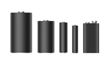 Aaa, siyah Matt alkalin piller Diffrent boyutunu ayarlayın, yakın çekim Aa, C, D, marka için Pp3