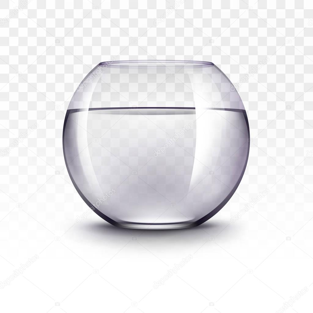 Vector Realistic Violet Transparent Shiny Glass Fishbowl Aquarium with Water without Fish Isolated on White Background