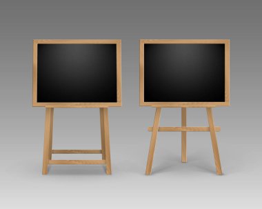 Boş boş arka plan üzerinde siyah panoları izole kare kadar sahte ile ahşap Easels vektör kümesi