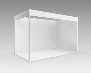 Vektör beyaz boş kapalı Ticaret Fuarı Booth standart Stand perspektif içinde sunu için