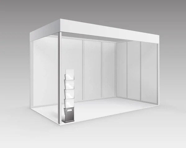 Vector White Blank Stand para presentación con folleto Soporte de folleto en perspectiva Aislado sobre fondo — Archivo Imágenes Vectoriales