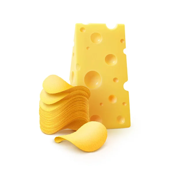 Στοίβα τραγανά τσιπς πατάτας με τυρί απομονωμένες — Διανυσματικό Αρχείο