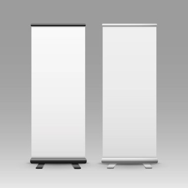 Vektör beyaz boş rulo iş afiş standları için izole reklam arka plan üzerinde