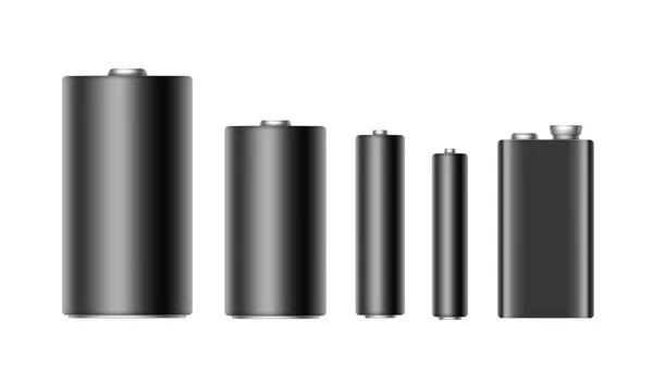 Vektorsett av svartskinnende alkaliske batterier – stockvektor