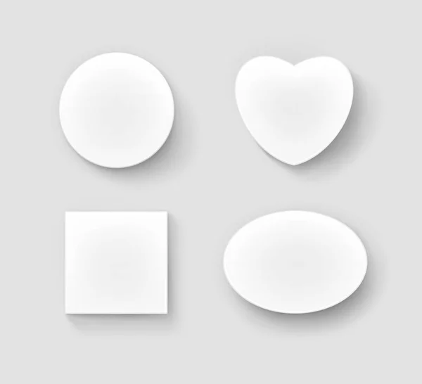 Conjunto de vetores de branco branco redondo circular oval quadrado e em forma de caixas de presente do coração Close up Top View Isolado no fundo — Vetor de Stock