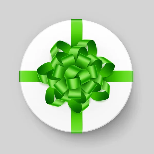 Weißer Geschenkkarton mit grüner Schleife und Schleife von oben — Stockvektor