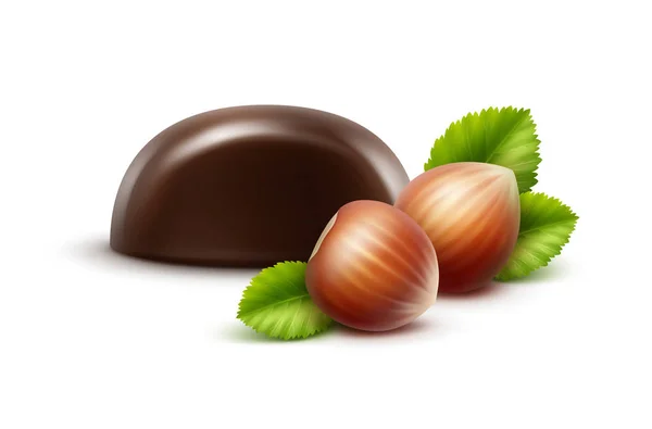 Caramella al cioccolato fondente con nocciole sullo sfondo — Vettoriale Stock