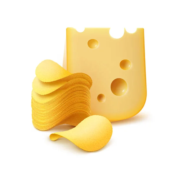 Aardappel krokant Chips Stack met kaas geïsoleerd — Stockvector