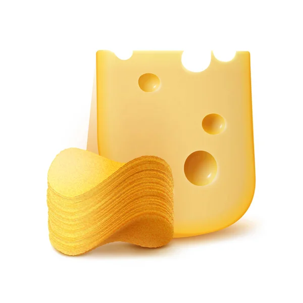 Vector Patatine Stack con formaggio Close up — Vettoriale Stock