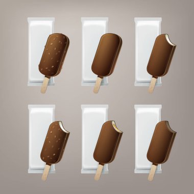 Set of Ice Cream in Glaze on Stick with Nuts clipart
