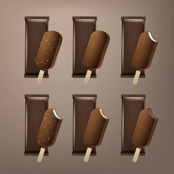 Set de helado de paleta picada Choc-ice Lollipop — Vector de stock