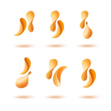 Beyaz arka plan üzerinde izole gevrek düşen cips vektör kümesi