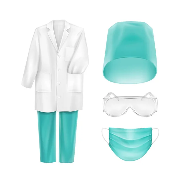 Accesorios uniformes médicos gafas de sombrero de máscara facial Vectores de stock libres de derechos