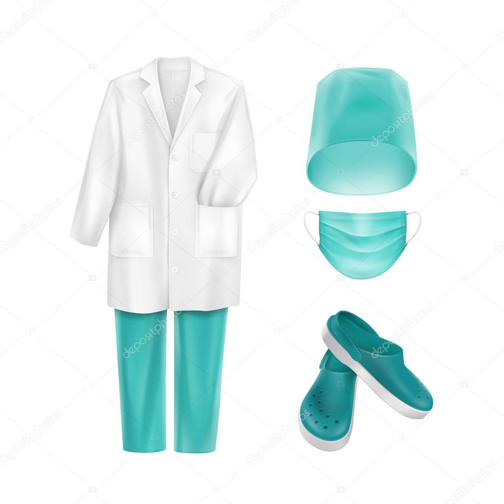 Vector Set of Medical Uniform Clothes Accessories