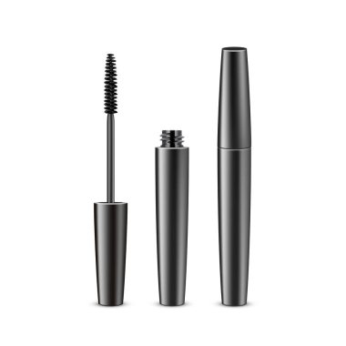 Beyaz arka planda açılan kapalı siyah rimel