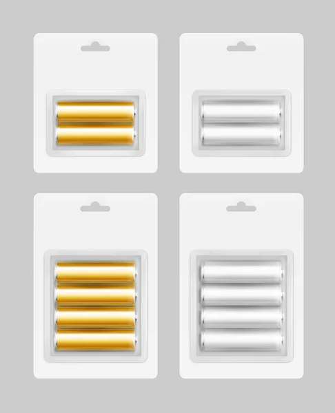 Ensemble vectoriel de piles AA alcalines jaune argenté — Image vectorielle