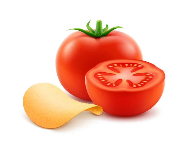 Patates cipsi beyaz zemin üzerine domates ile — Stok Vektör