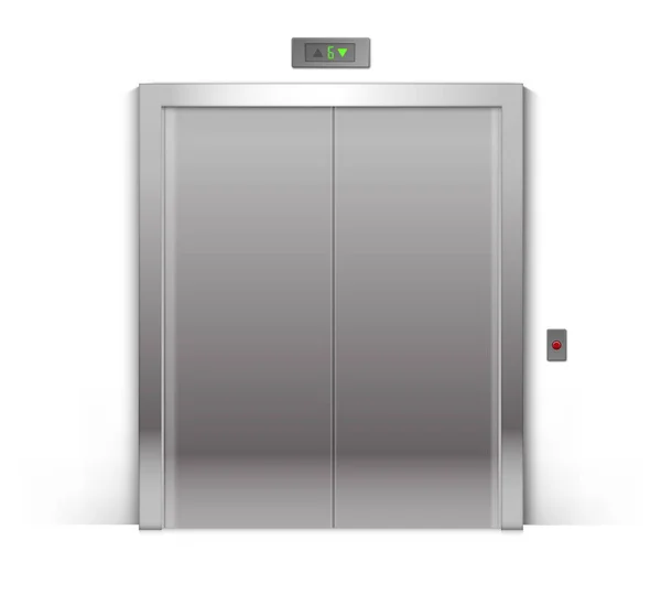 Realistico chiuso metallo cromato edificio per uffici ascensore porte isolate su sfondo — Vettoriale Stock