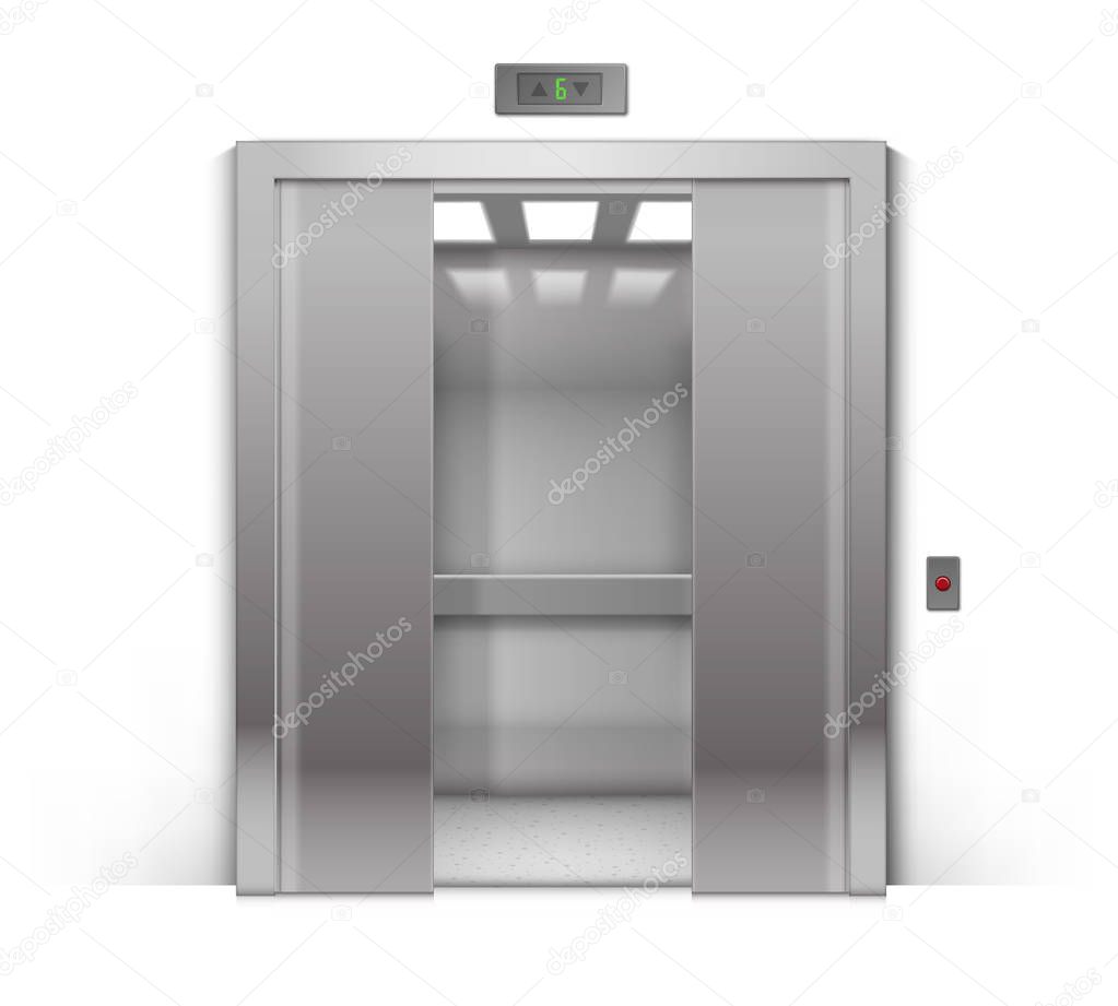 Vector Half-Open Chrome Metal Office Building Elevator Isolated on Background