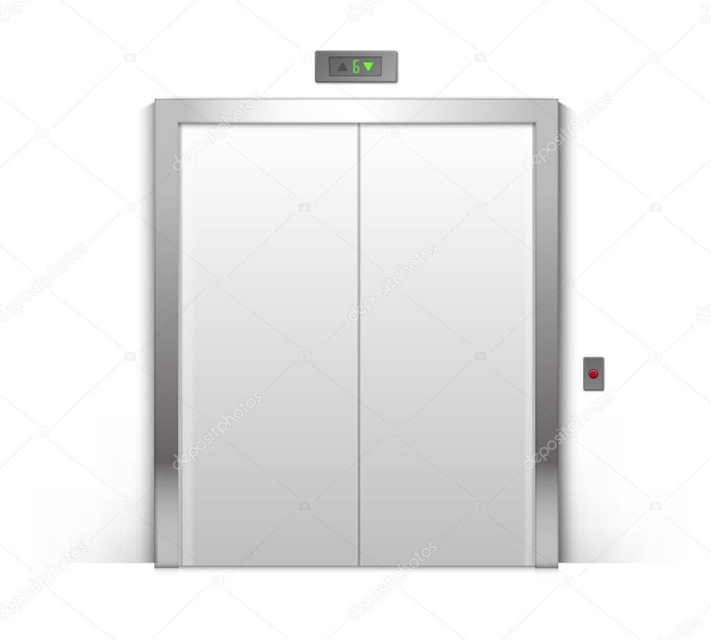 Vector Closed Chrome Metal Office Building Elevator Doors Isolated on Background