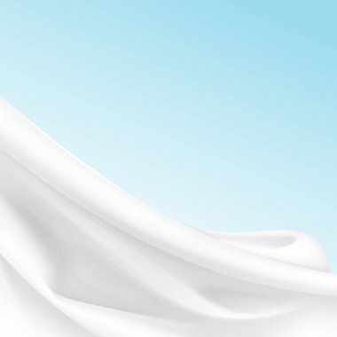 Vektör beyaz saten ipek kumaş kumaş Tekstil örtü ile kırışık dalgalı kıvrımlar. Arka plan