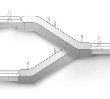 Beyaz arka plan üzerinde reklam yan görünüm Isolated için yer ile modern yürüyen merdiven